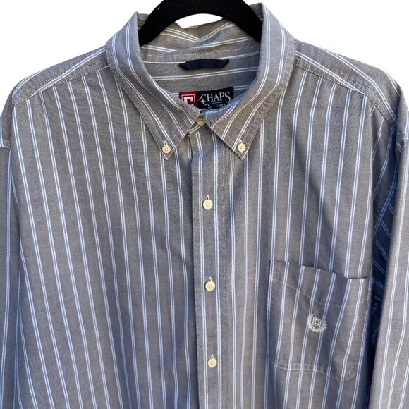 Chaps Ralph Lauren Mens Long Sleeve Button-Up Gray Blue White Striped Shirt XL - Picture 3 of 10